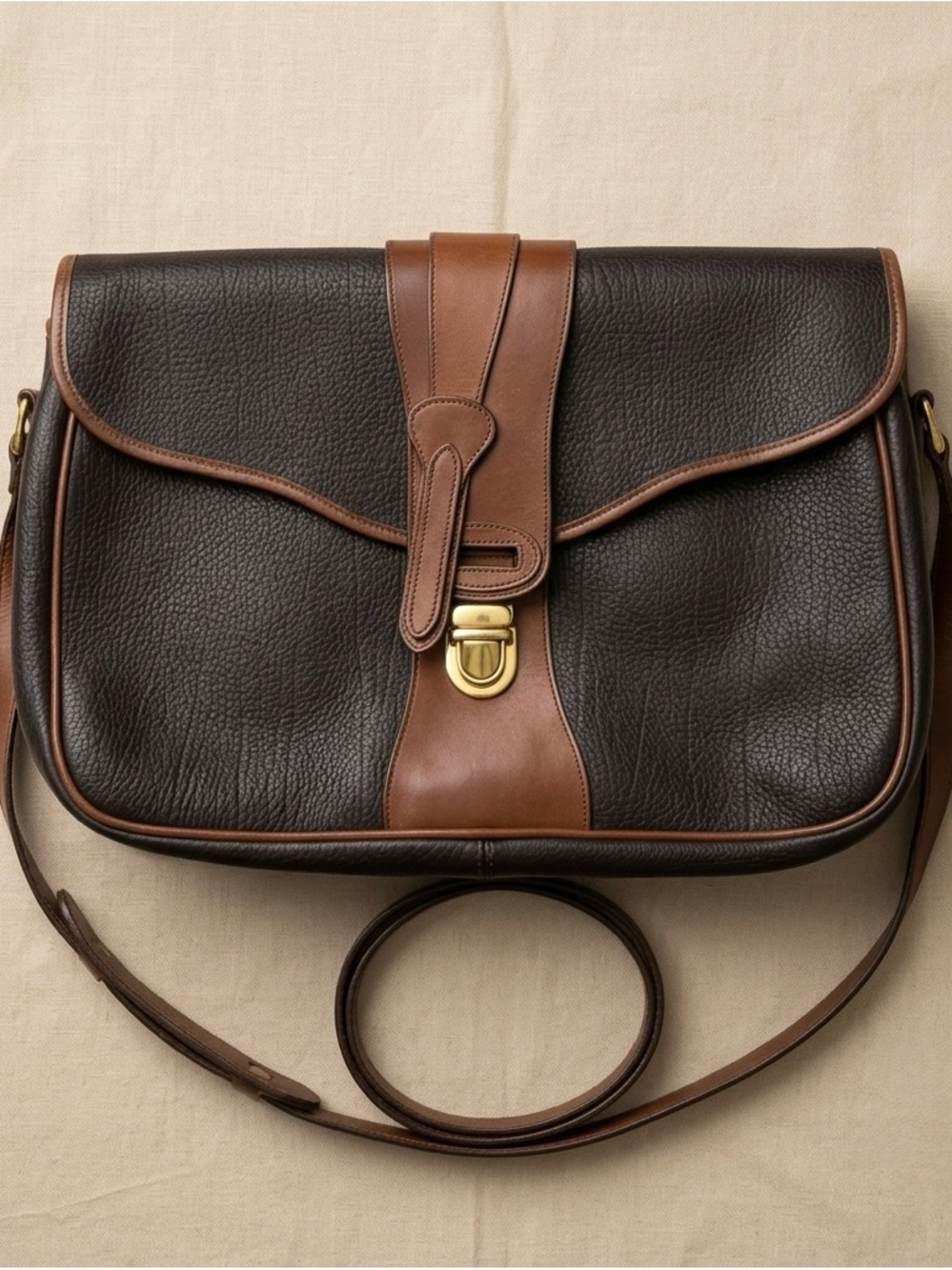 Classic Two-Tone Brown Vintage Dooney & Bourke AWL Messenger Briefcase Crossbody
